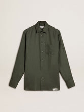 Men's dark green shirt with vertical stripes