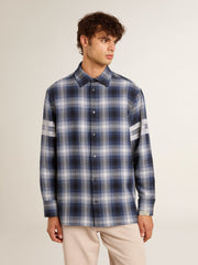 Men's blue 3D checkered shirt with print on the back