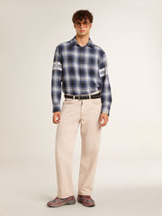 Men's blue 3D checkered shirt with print on the back