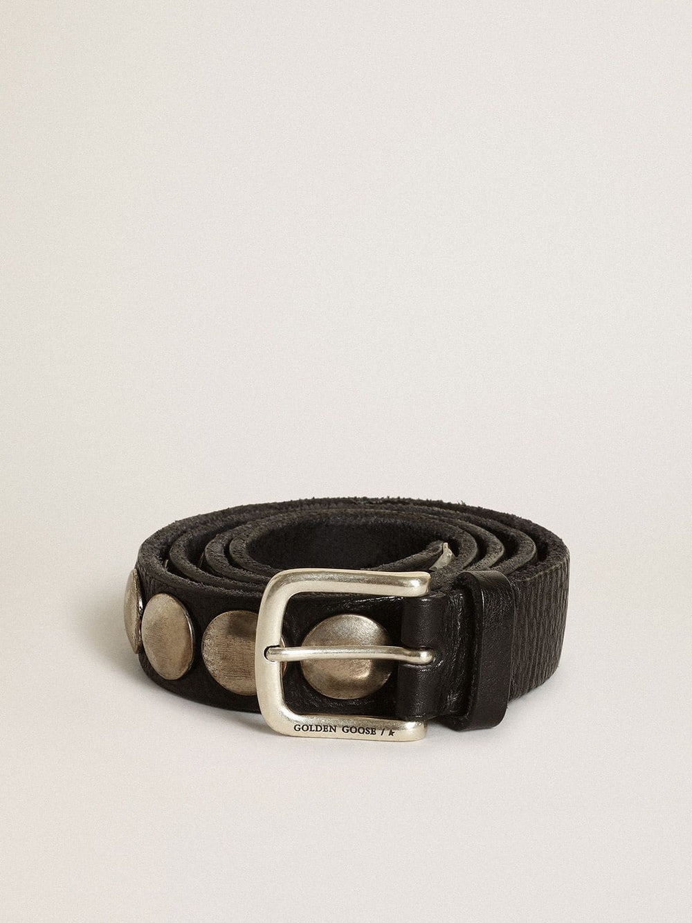 Black Trinidad belt in washed leather with studs