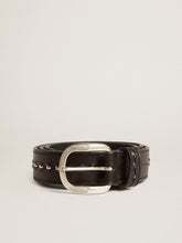 Black leather belt with studs
