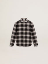 Kids' black and white checked shirt with white embroidery