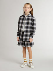 Kids' black and white checked shirt with white embroidery
