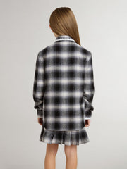 Kids' black and white checked shirt with white embroidery