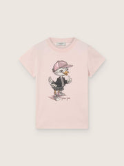 Journey T-shirt for girls in pink cotton jersey with digital mascot print