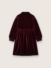 Girls’ burgundy velvet-effect dress with embroidery on the front