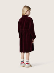 Girls’ burgundy velvet-effect dress with embroidery on the front