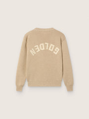Unisex Golden beige ribbed sweater for kids with logo on the back