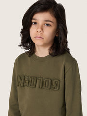 Golden unisex sweatshirt in military-green cotton with reversed logo