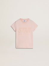 Girls' pink T-shirt with pink print on the front