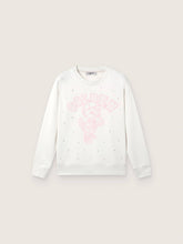 Journey white cotton crew-neck sweatshirt for girls with mascot print and crystal appliqués