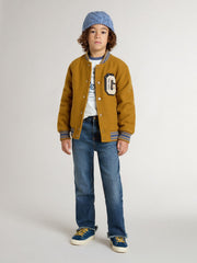 Kids’ wool bomber jacket in ochre yellow with patch