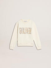 Girls' white sweatshirt with multicolor Golden writing on the front