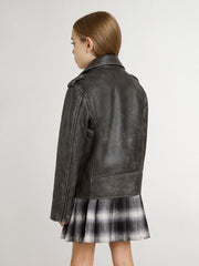 Boys’ biker jacket in distressed leather