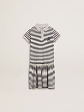 Girls' midi dress in striped cotton blend with embroidery