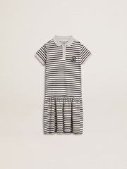 Girls' midi dress in striped cotton blend with embroidery