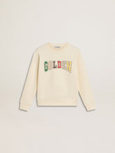 Sweatshirt in aged white with multicolor Golden lettering on the front