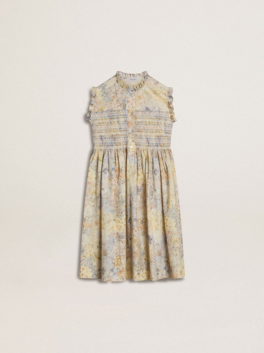 Girls' cotton midi dress with multicolor floral print