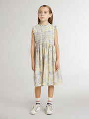 Girls' cotton midi dress with multicolor floral print