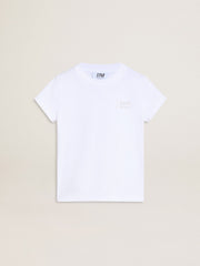 White and silver T-shirt with logo and maxi star in silver glitter