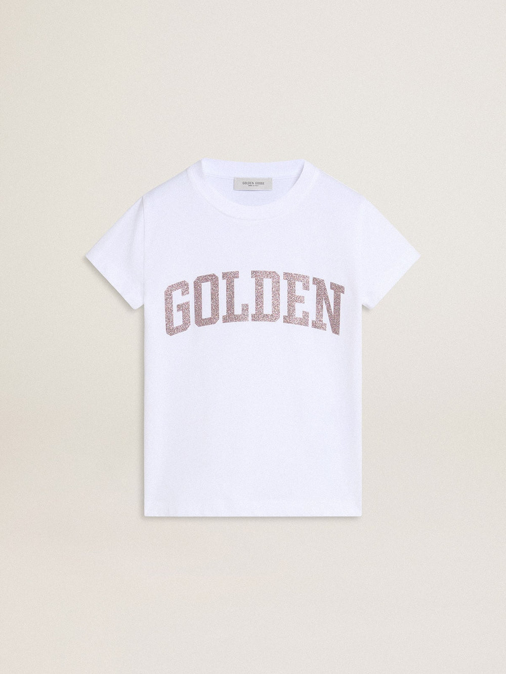 Girls' white T-shirt with pink glitter Golden lettering