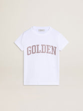 Girls' white T-shirt with pink glitter Golden lettering