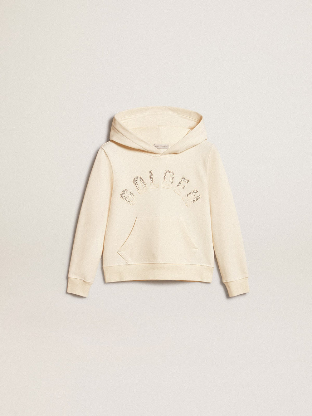 Hooded sweatshirt in aged white with patches