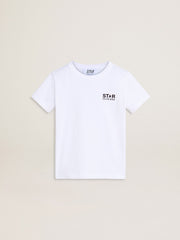 White T-shirt with contrasting black logo and star