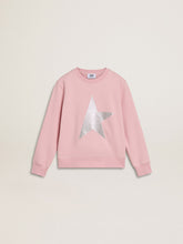 Pink sweatshirt with maxi star in silver glitter on the front