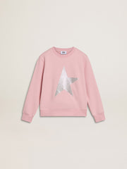 Pink sweatshirt with maxi star in silver glitter on the front