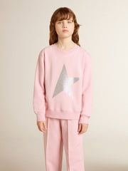 Pink sweatshirt with maxi star in silver glitter on the front
