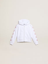 Girls’ zip-up sweatshirt in white with glitter stars on the sleeves