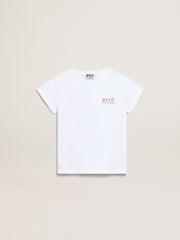 Girls’ white T-shirt with pink glitter logo and maxi star