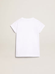 White T-shirt with central Golden lettering in crystals