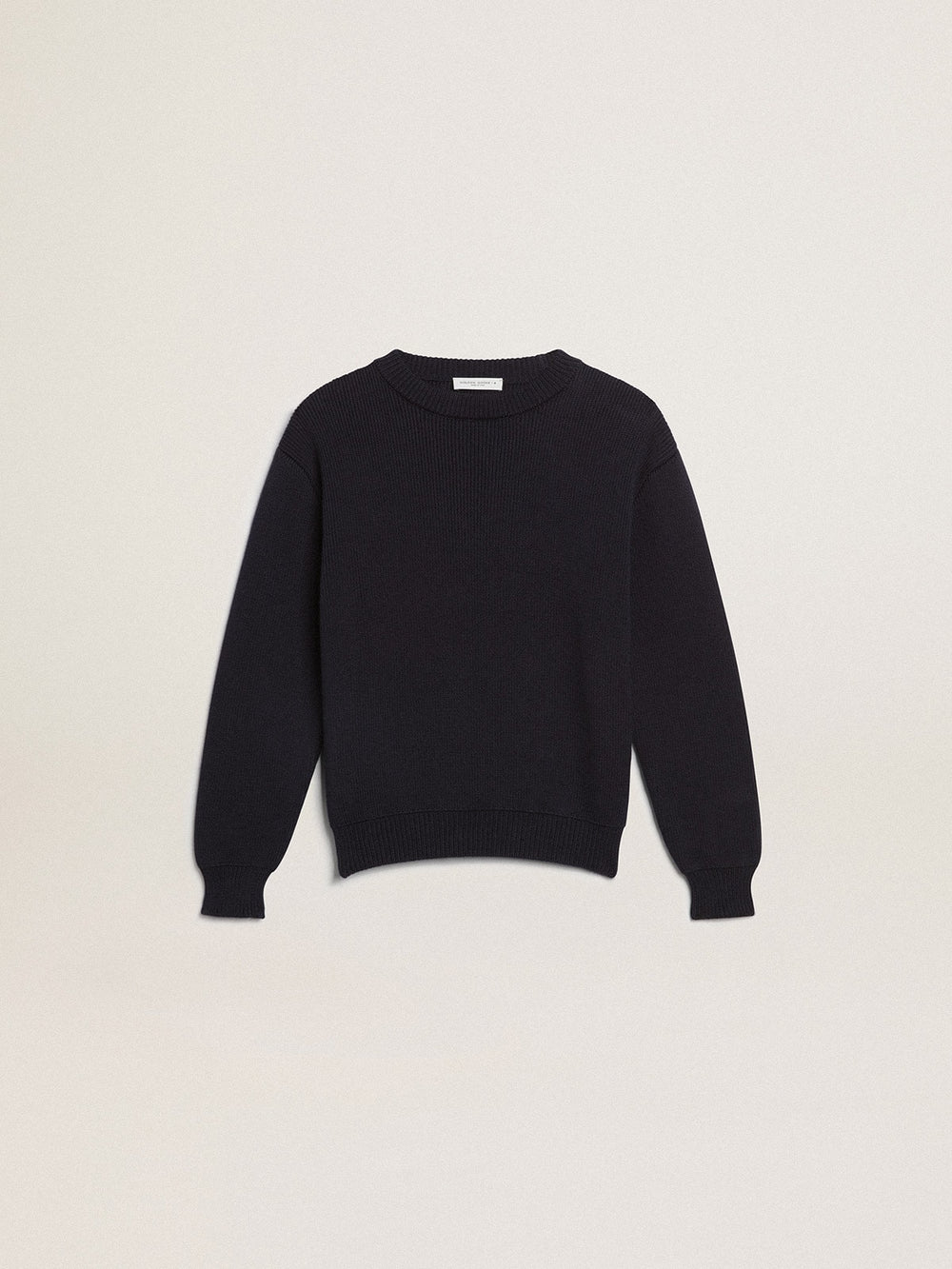 Round-neck sweater in dark blue cotton