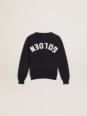 Round-neck sweater in dark blue cotton