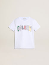 Boys' white T-shirt with multicolored Golden print