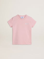 Girls' pink T-shirt with silver glitter logo and maxi star