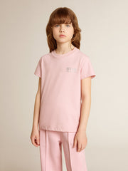 Girls' pink T-shirt with silver glitter logo and maxi star