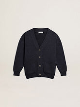 Dark blue cotton cardigan with logo on the back