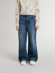 Girls' bootcut jeans with a medium wash and embroidery