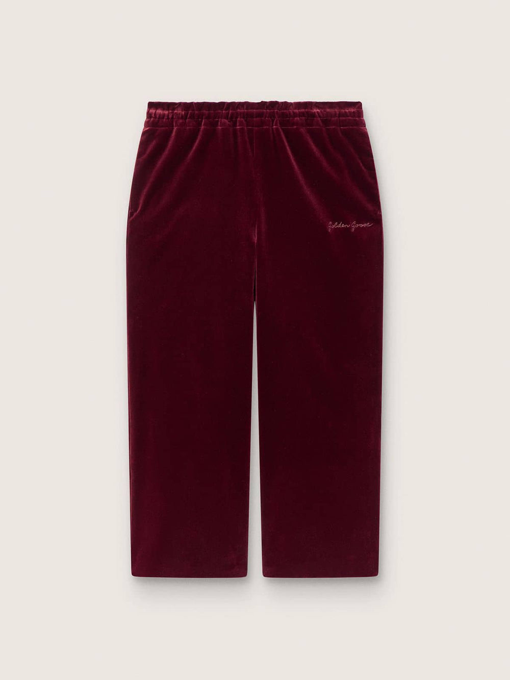 Girls’ burgundy velvet-effect pants with rear pocket