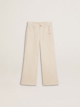 Girls’ wide ribbed cream-colored trousers with embroidery