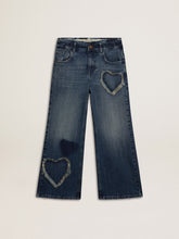 Girls' wide-leg jeans in blue denim