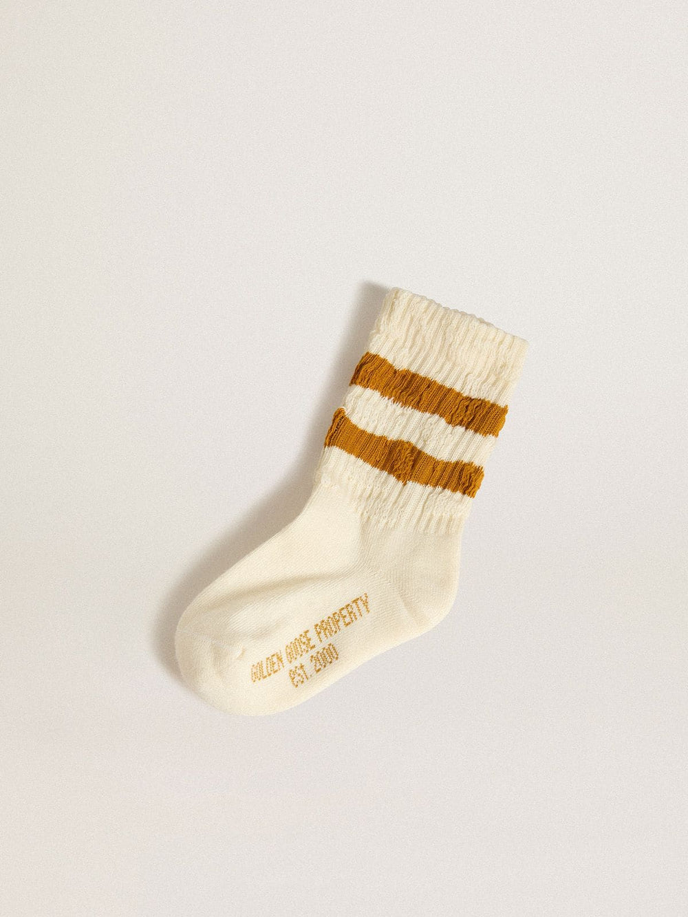 Kids’ white socks with tobacco-colored stripes