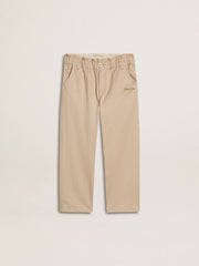 Girls' beige cotton pants with embroidery