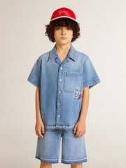 Kids’ denim shorts with embroidery on the back