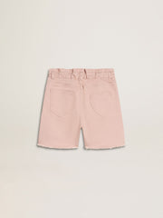 Girls' pink cotton shorts with embroidery