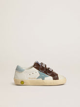 Junior Old School in nappa with light blue suede star and brown suede inserts