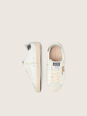 Junior Super-Star with gold glitter star and silver metallic leather heel tab